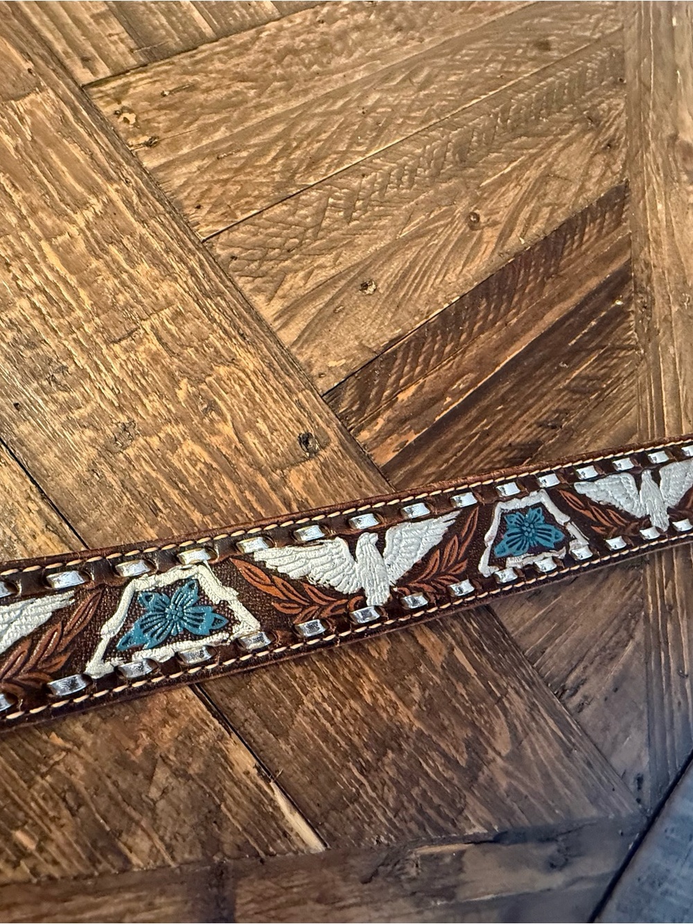 Vintage Handcrafted Brown Floral Embroidered Leather Belt Western Rustic Country - Picture 4 of 10